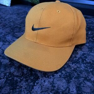 Vintage Nike 90s Center Swoosh Mustard Yellow Retro Men's Cap Hat size OSFA